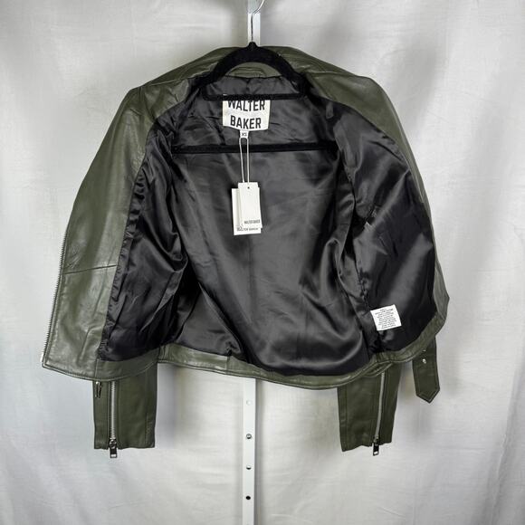 Walter Baker NEW 100% Lamb Leather Olive Biker Full Zip Jacket Ladies XS - Picture 12 of 13